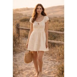 Old Navy Womens L Smocked Waist Eyelet Dress Creme De La Creme Off-White Boho